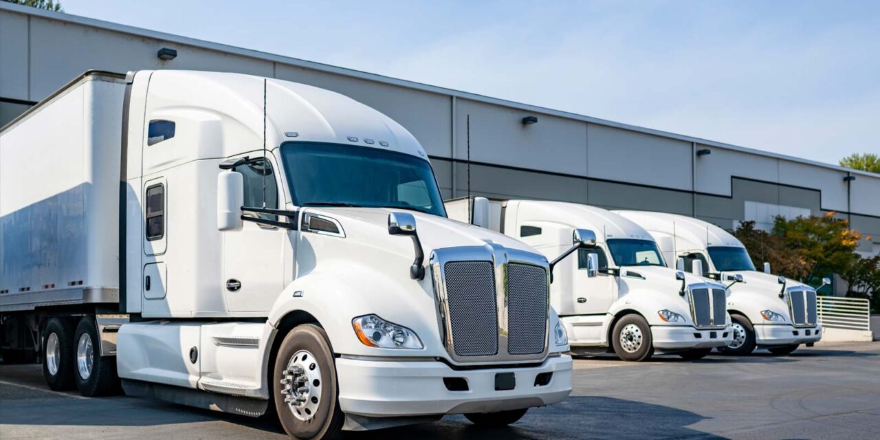 Freight Trucks picking up loads at the docks.
